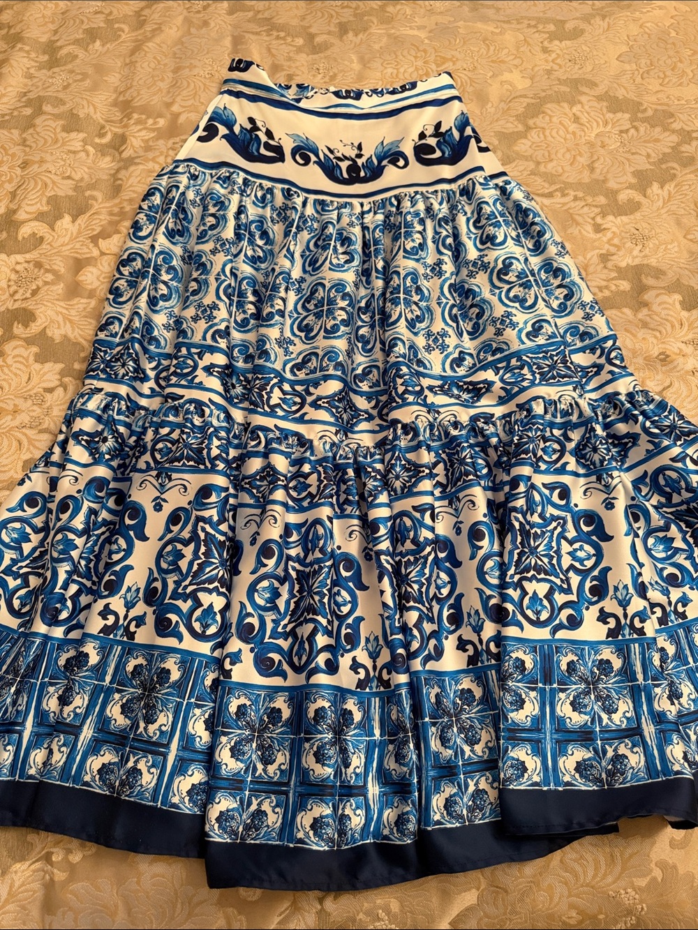 Blue and White Patterned Tiered Women's Skirt dolce inspired skirt from Paris